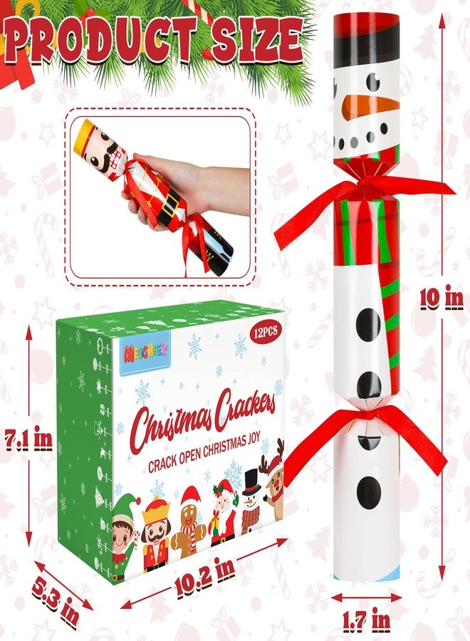 Melisheer 12 Pack Christmas Crackers, No Snap Christmas Party Favors with Six Different Pattern Design, Christmas Poppers with Crown and Joke for Xmas Gifts Holiday Party Favors Supplies Table Decorations - Image 2